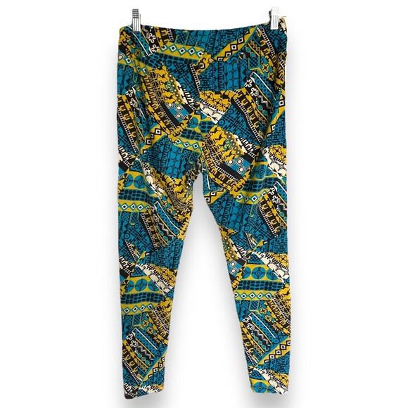 LuLaRoe Womens Leggings Sz TC Blue Yellow Black‎ White Art Deco 12 14 16 18 - Picture 3 of 7